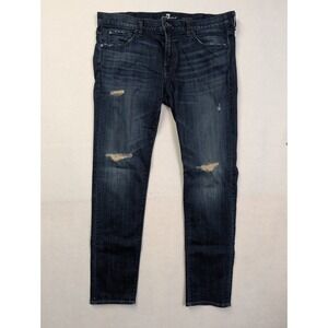 7 For All Mankind Mens Paxtyn Jeans 38 Distressed Skinny Dark Wash Indigo